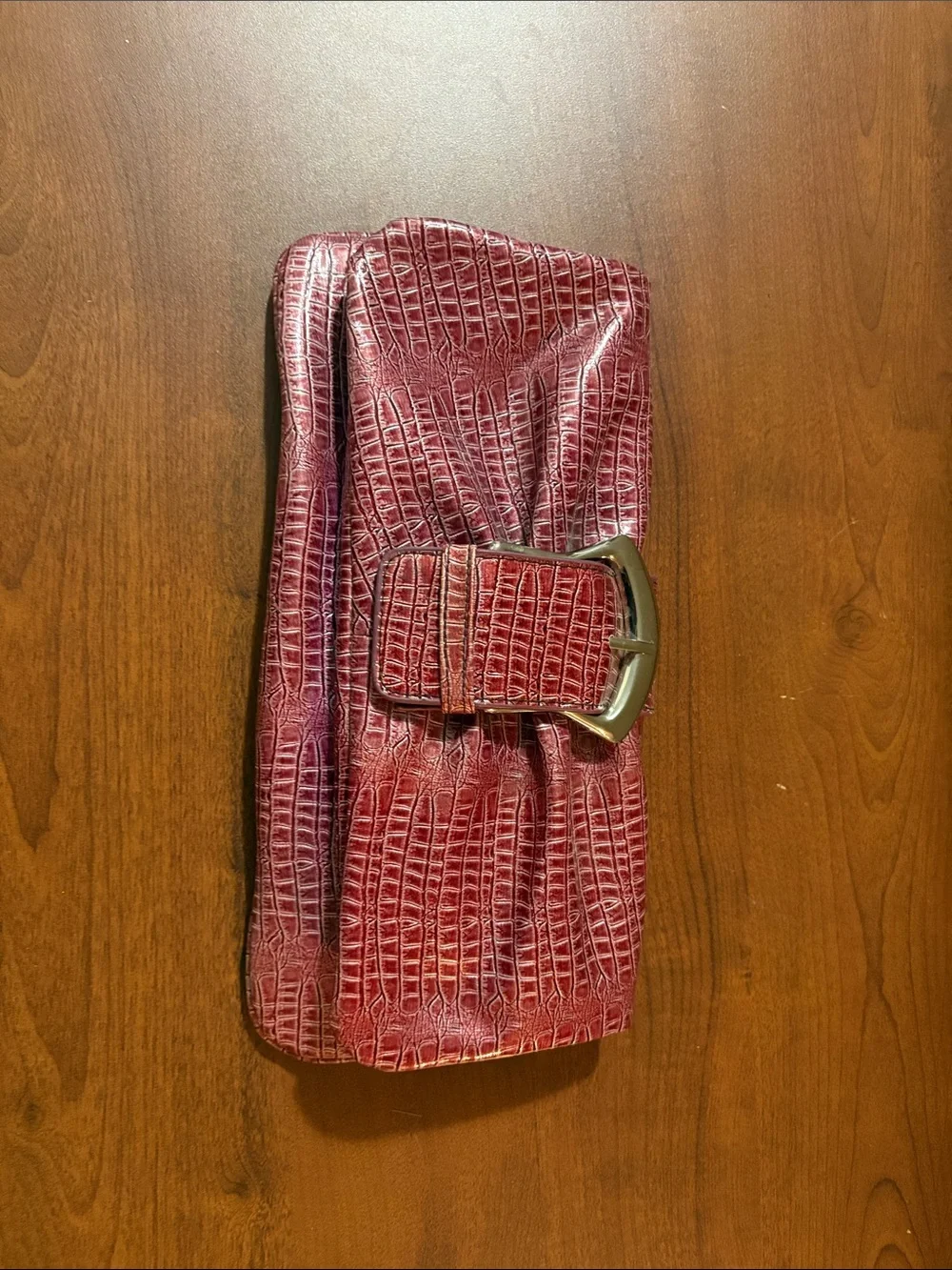 Women's Croc-Embossed Red Clutch with Buckle